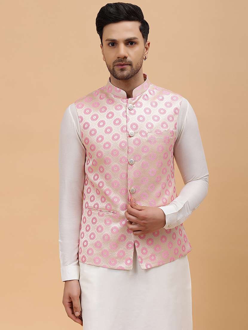 men self design sleeveless nehru jacket