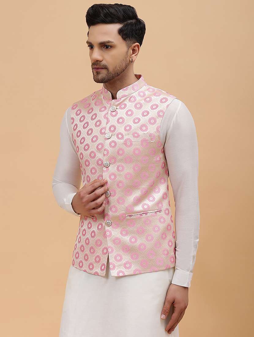 men self design sleeveless nehru jacket - 22392189 -  Standard Image - 3
