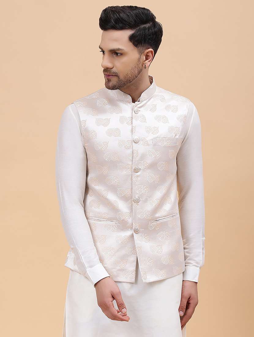 men self design sleeveless nehru jacket