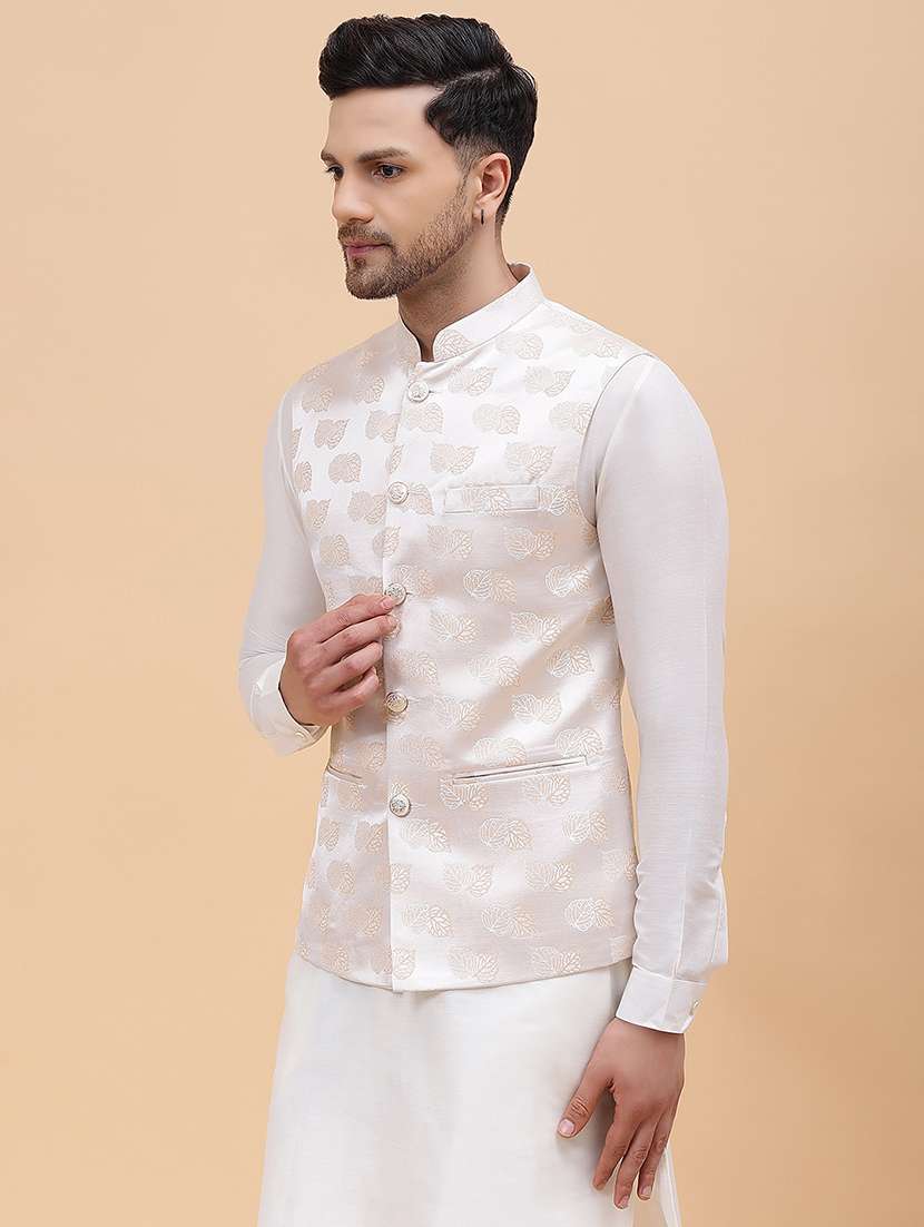 men self design sleeveless nehru jacket - 22392193 -  Standard Image - 3