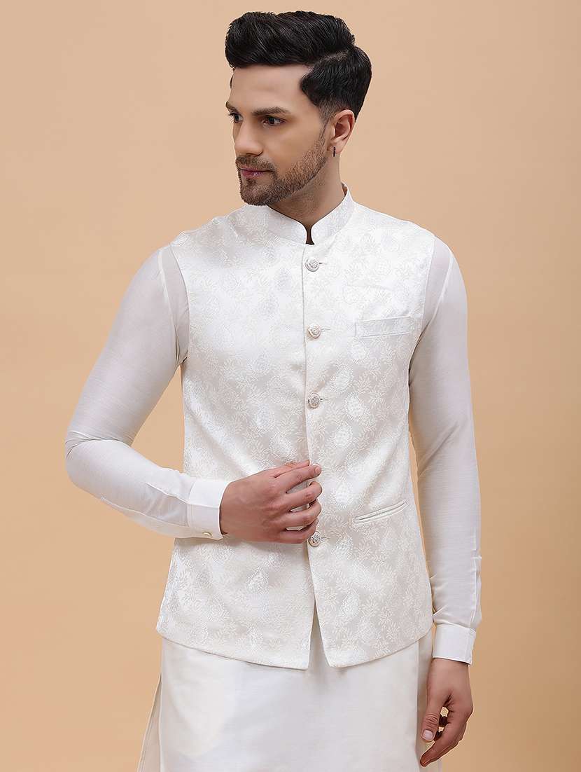 men self design sleeveless nehru jacket