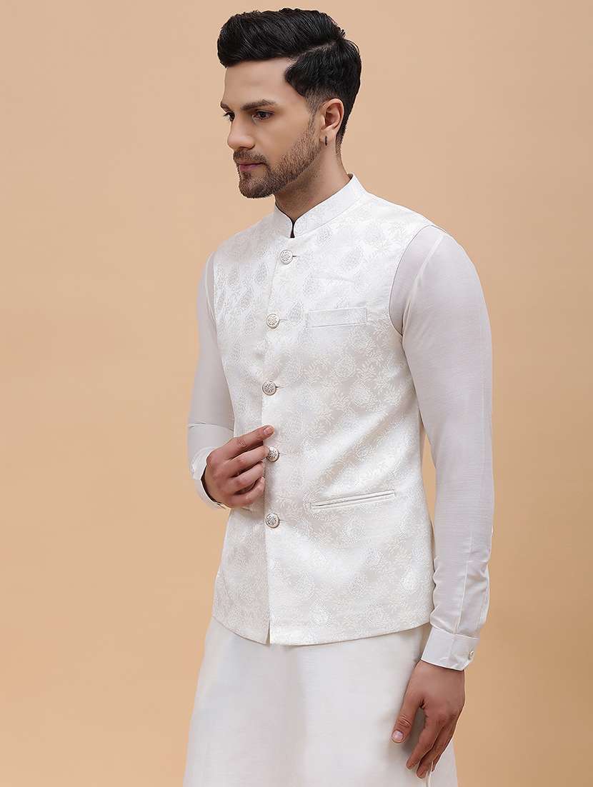 men self design sleeveless nehru jacket - 22392196 -  Standard Image - 3