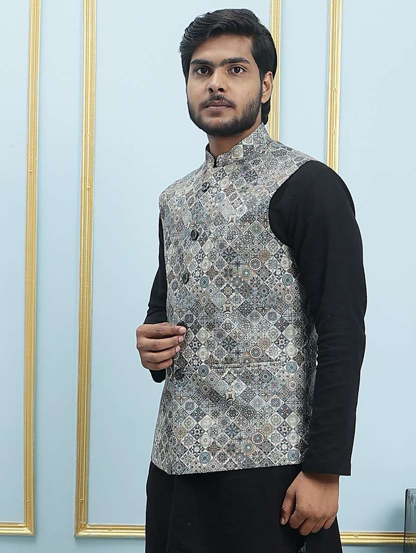 men printed sleeveless nehru jacket - 22392197 -  Standard Image - 5