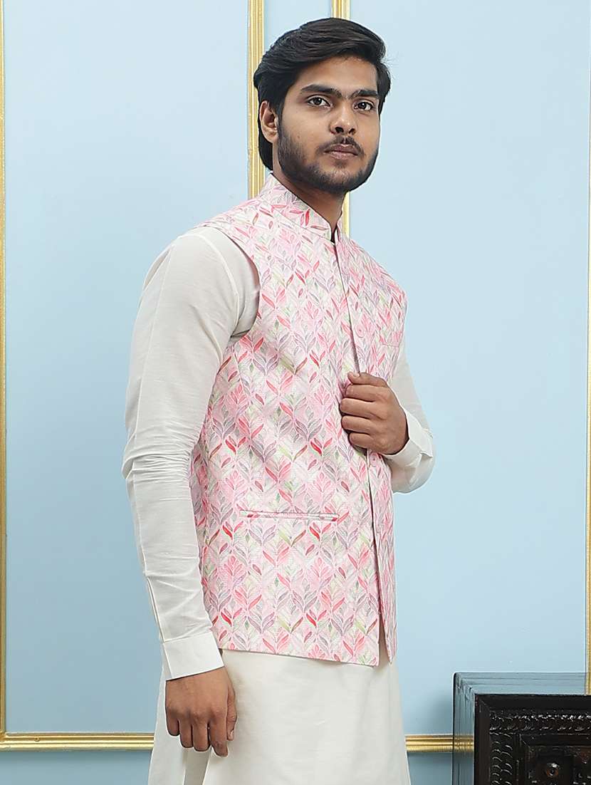 men printed sleeveless nehru jacket - 22392200 -  Standard Image - 3