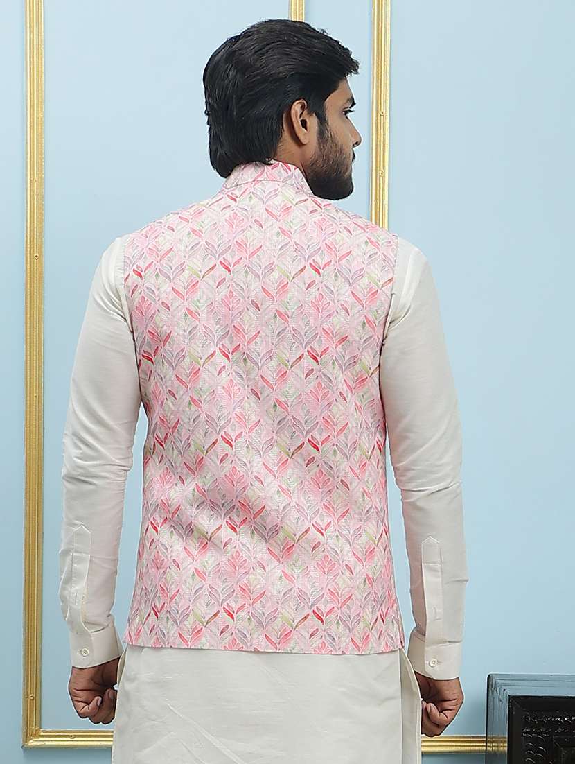 men printed sleeveless nehru jacket - 22392200 -  Standard Image - 5