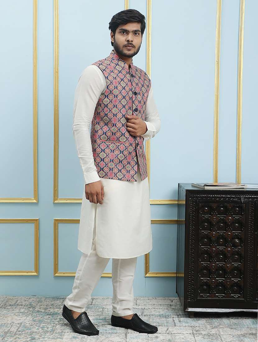 men printed sleeveless nehru jacket - 22392202 -  Standard Image - 5