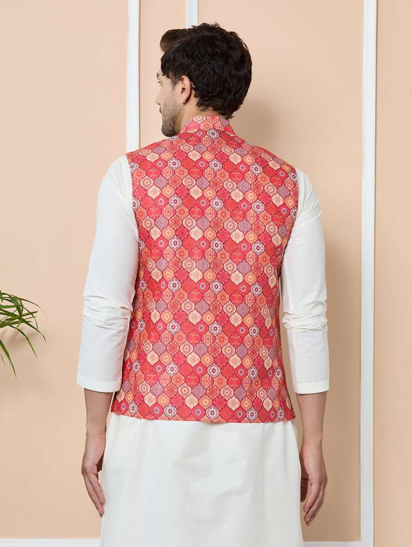 men printed sleeveless nehru jacket - 22392225 -  Standard Image - 3