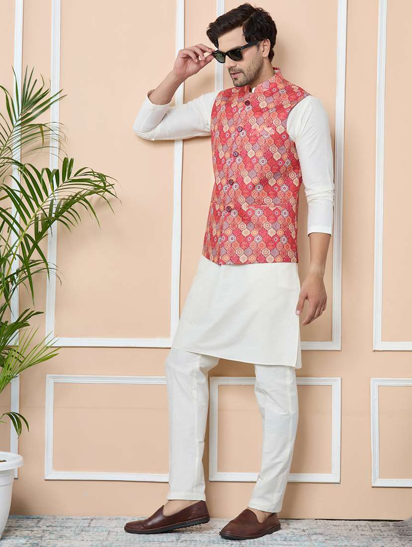 men printed sleeveless nehru jacket - 22392225 -  Standard Image - 5