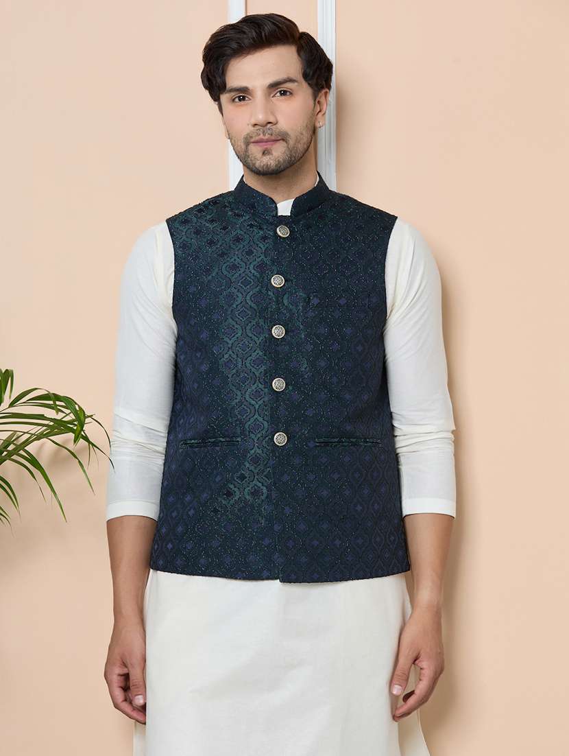 men self design mandarin neck nehru jacket