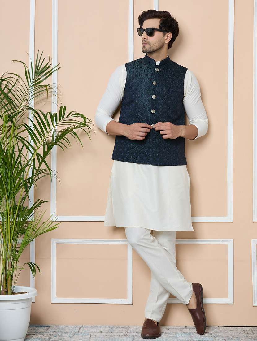 men self design mandarin neck nehru jacket - 22392232 -  Standard Image - 5