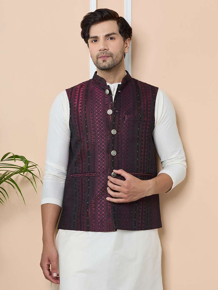 men self design mandarin neck nehru jacket