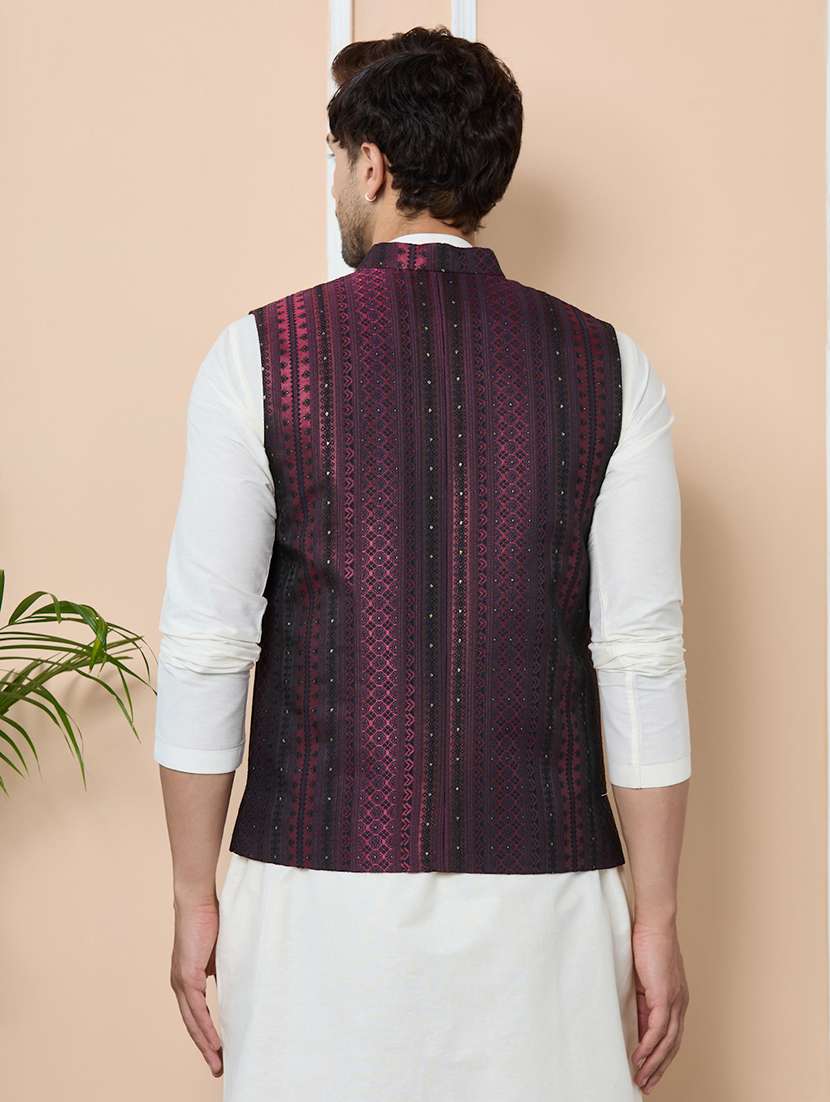 men self design mandarin neck nehru jacket - 22392235 -  Standard Image - 3