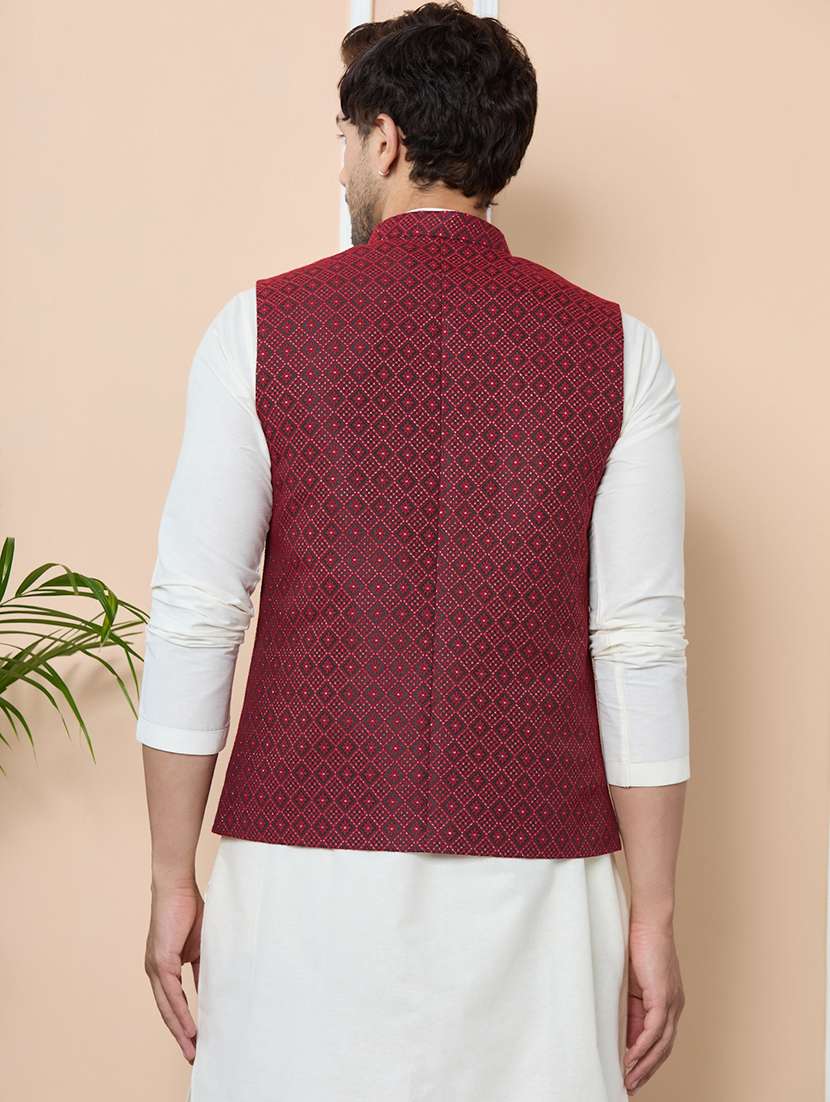 men self design mandarin neck nehru jacket - 22392239 -  Standard Image - 3