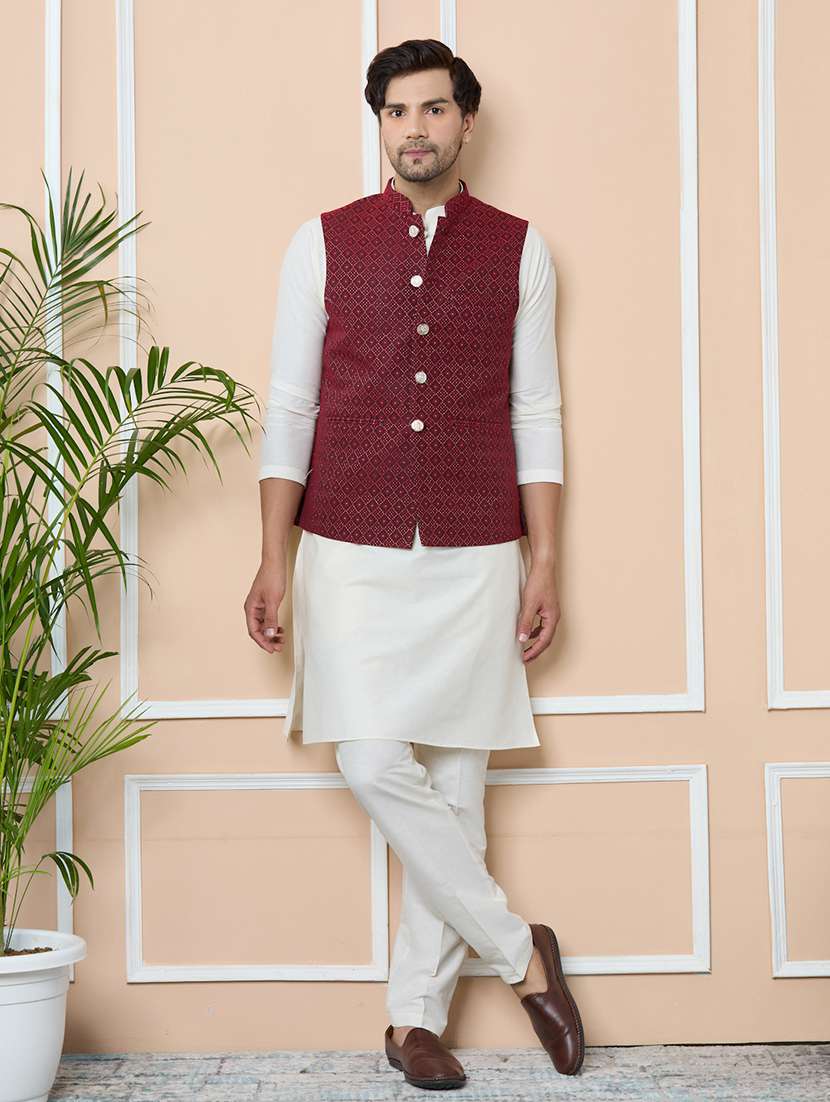 men self design mandarin neck nehru jacket - 22392239 -  Standard Image - 5