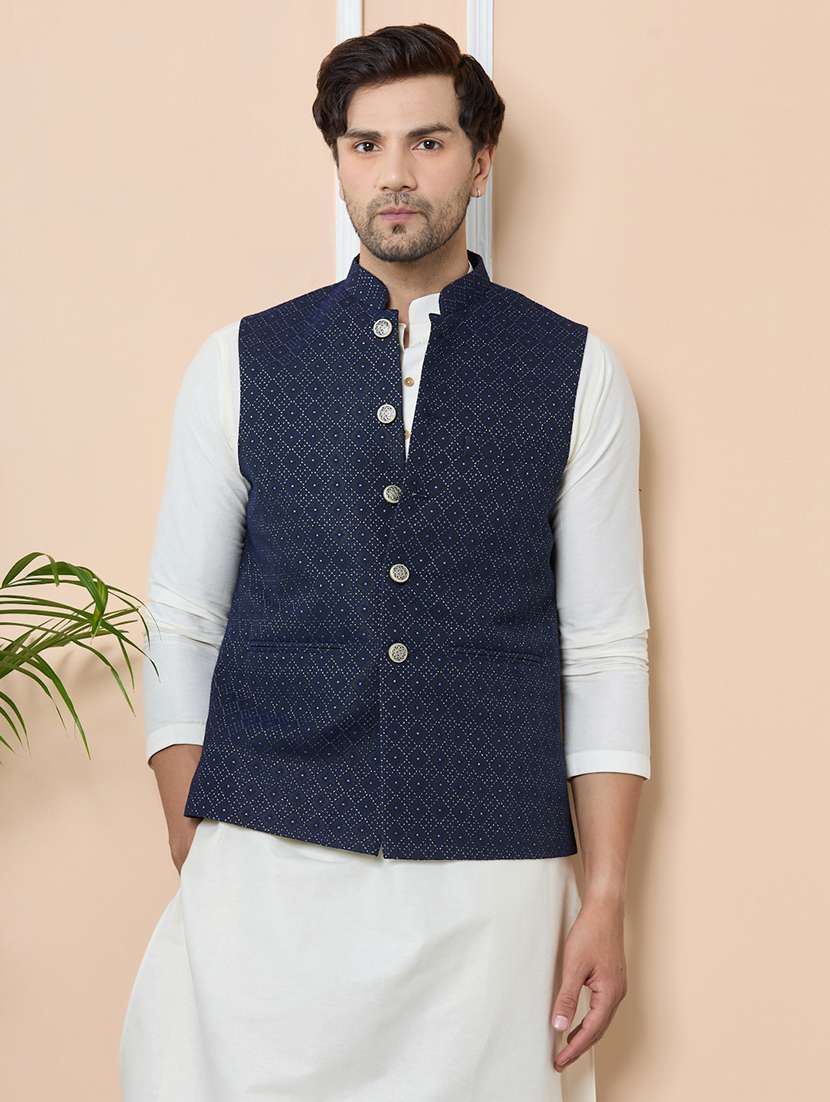 men self design mandarin neck nehru jacket
