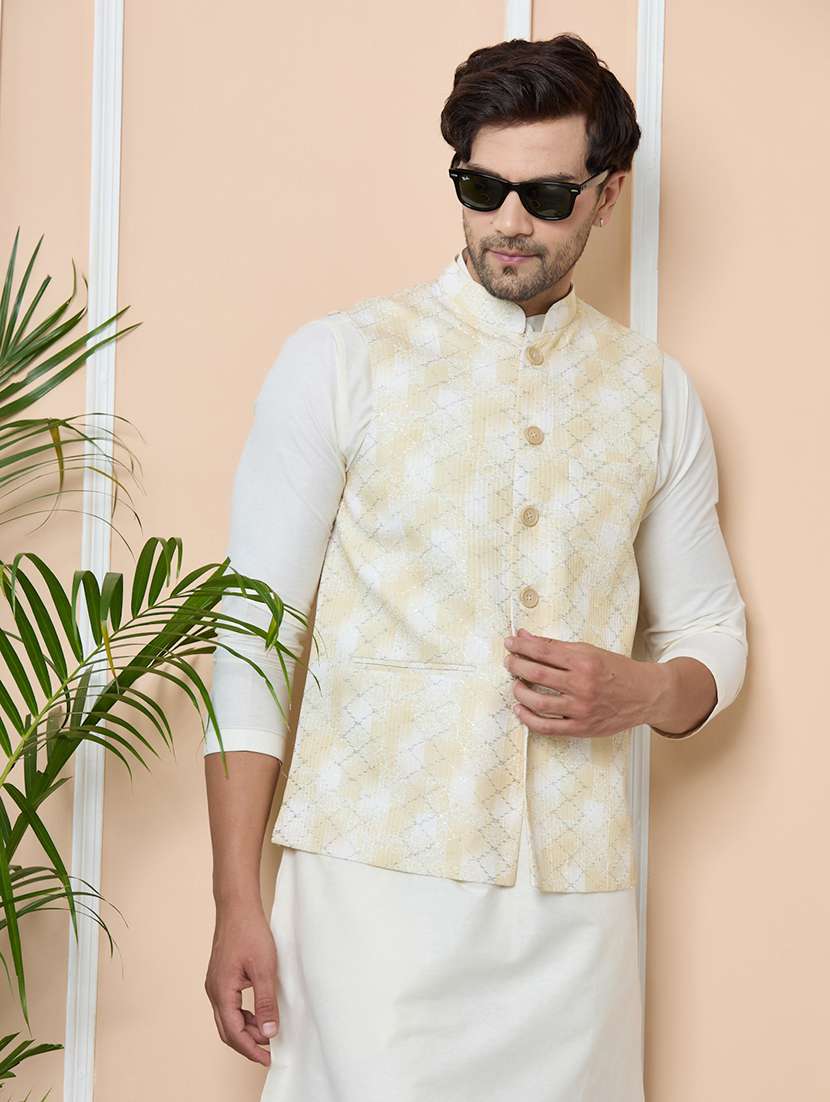 men printed mandarin neck nehru jacket