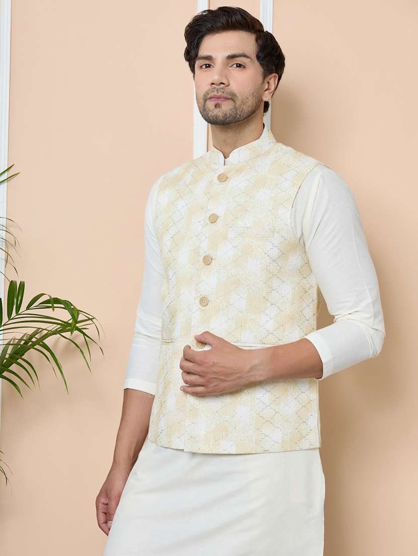 men printed mandarin neck nehru jacket - 22392246 -  Standard Image - 3