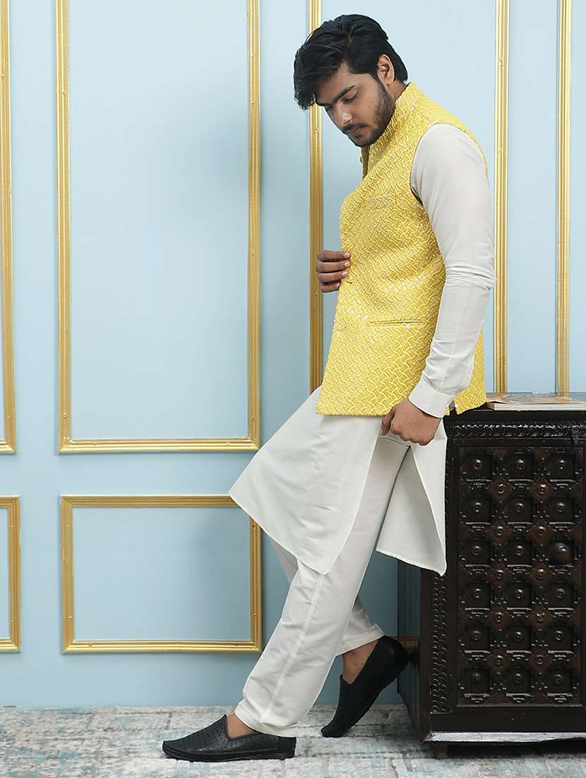 men solid with work mandarin neck nehru jacket - 22392272 -  Standard Image - 5