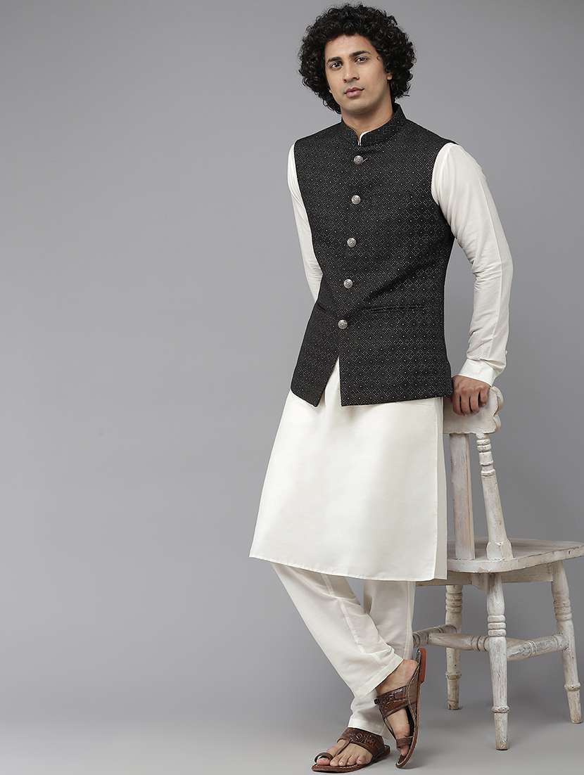 men self design mandarin neck nehru jacket