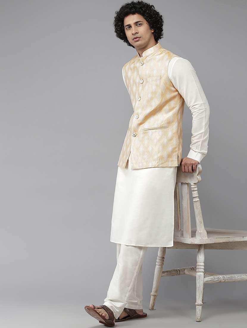men self design mandarin neck nehru jacket