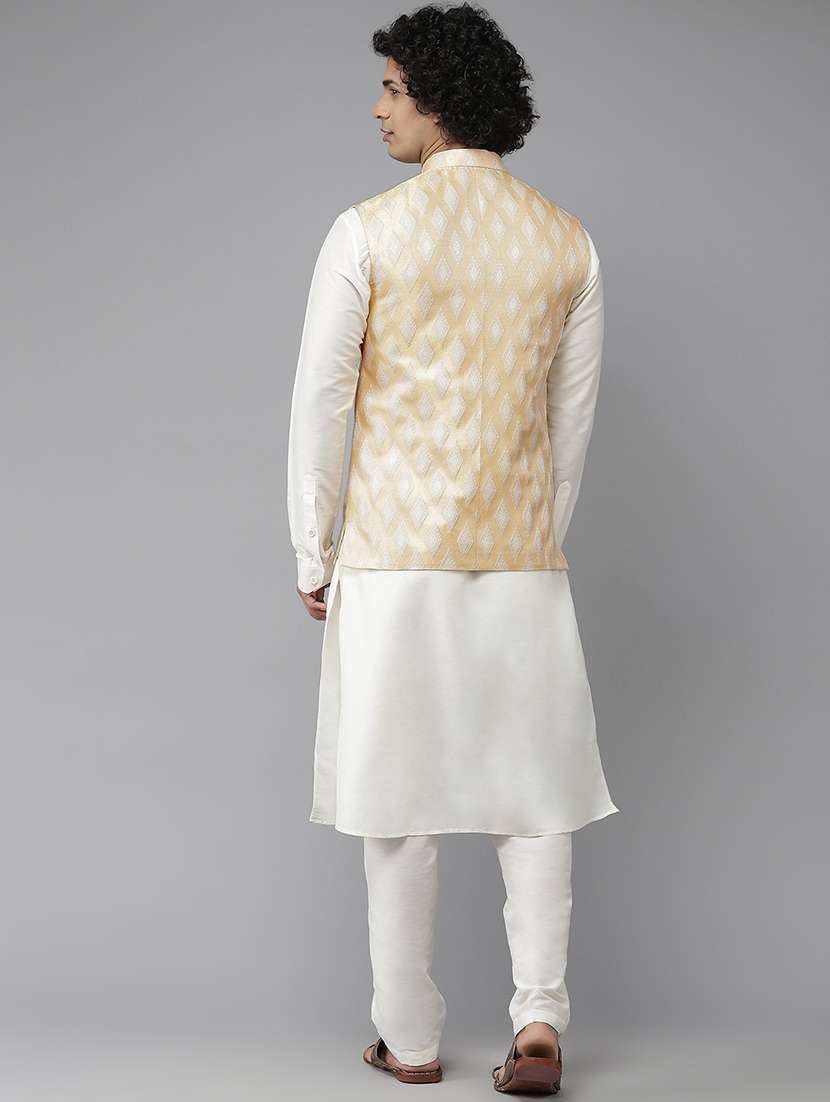 men self design mandarin neck nehru jacket - 22392275 -  Standard Image - 3
