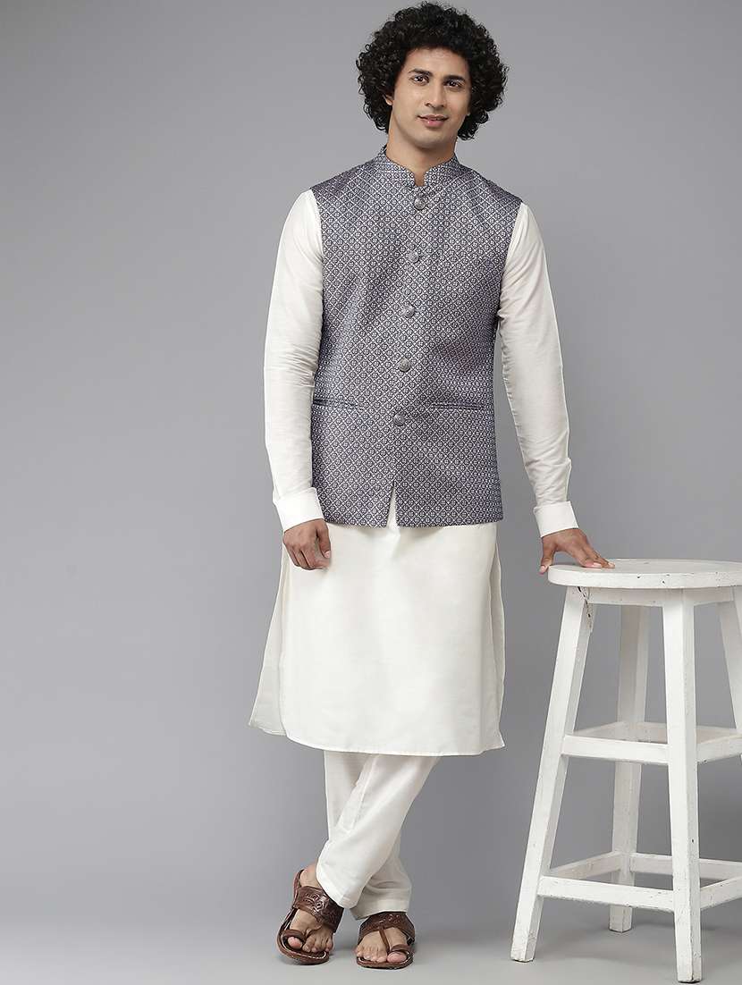 men self design mandarin neck nehru jacket