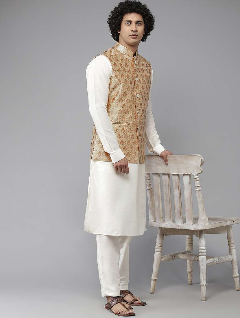 men self design mandarin neck nehru jacket