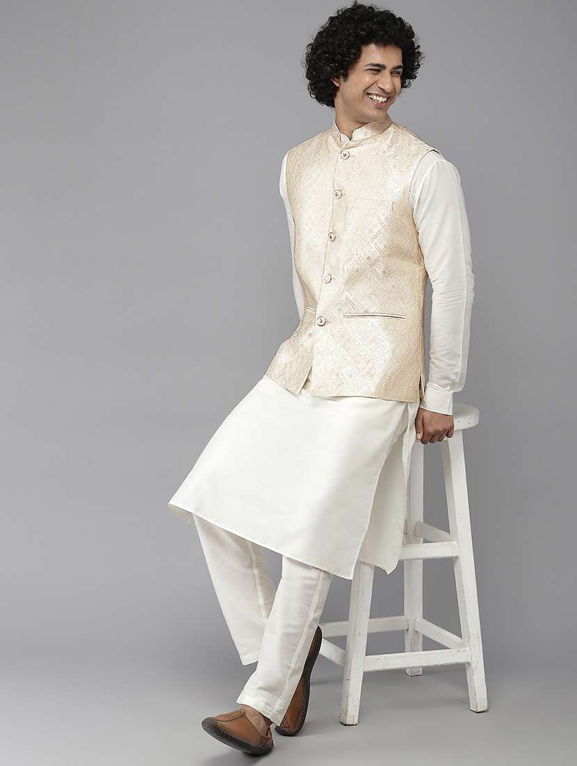 men self design mandarin neck nehru jacket