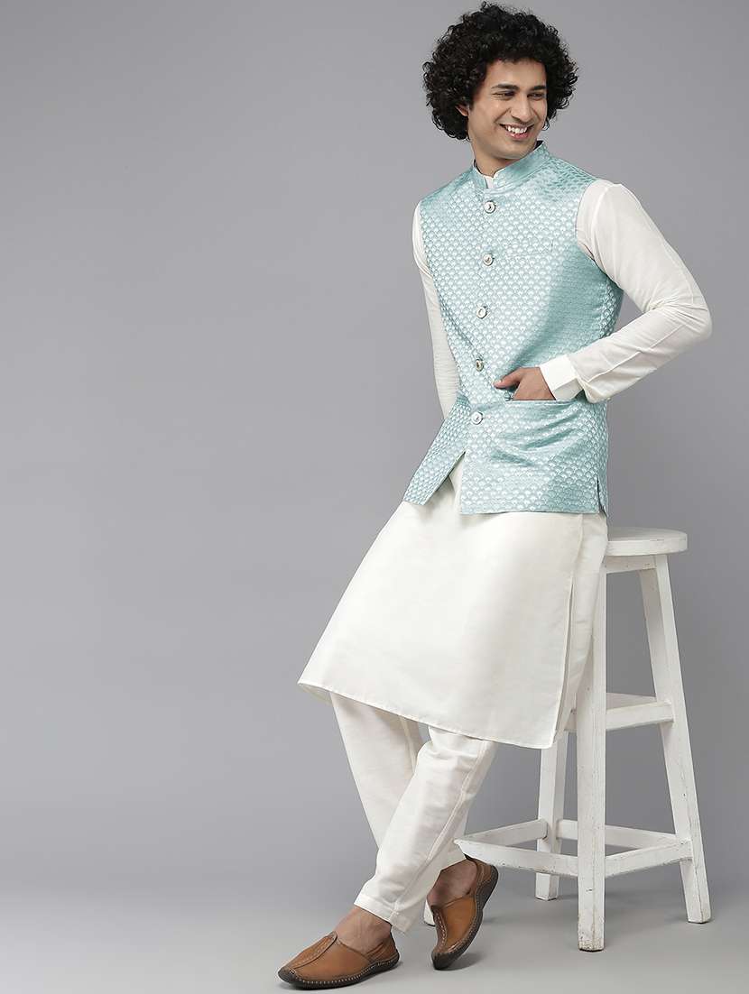 men self design mandarin neck nehru jacket