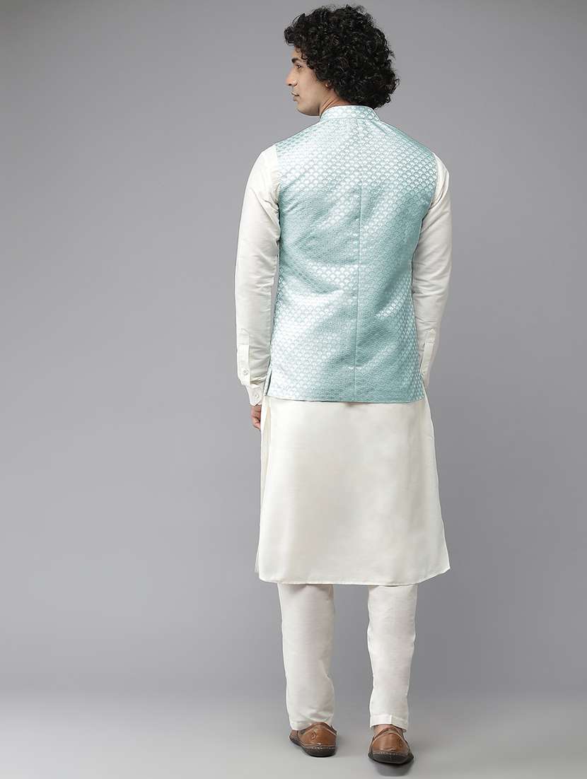 men self design mandarin neck nehru jacket - 22392286 -  Standard Image - 3