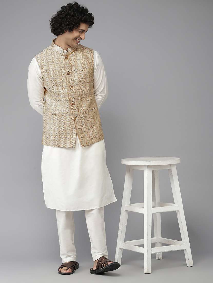 men self design mandarin neck nehru jacket