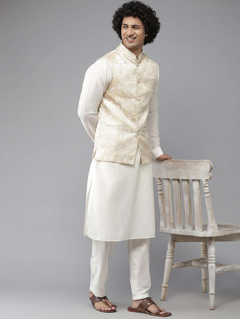 men self design mandarin neck nehru jacket