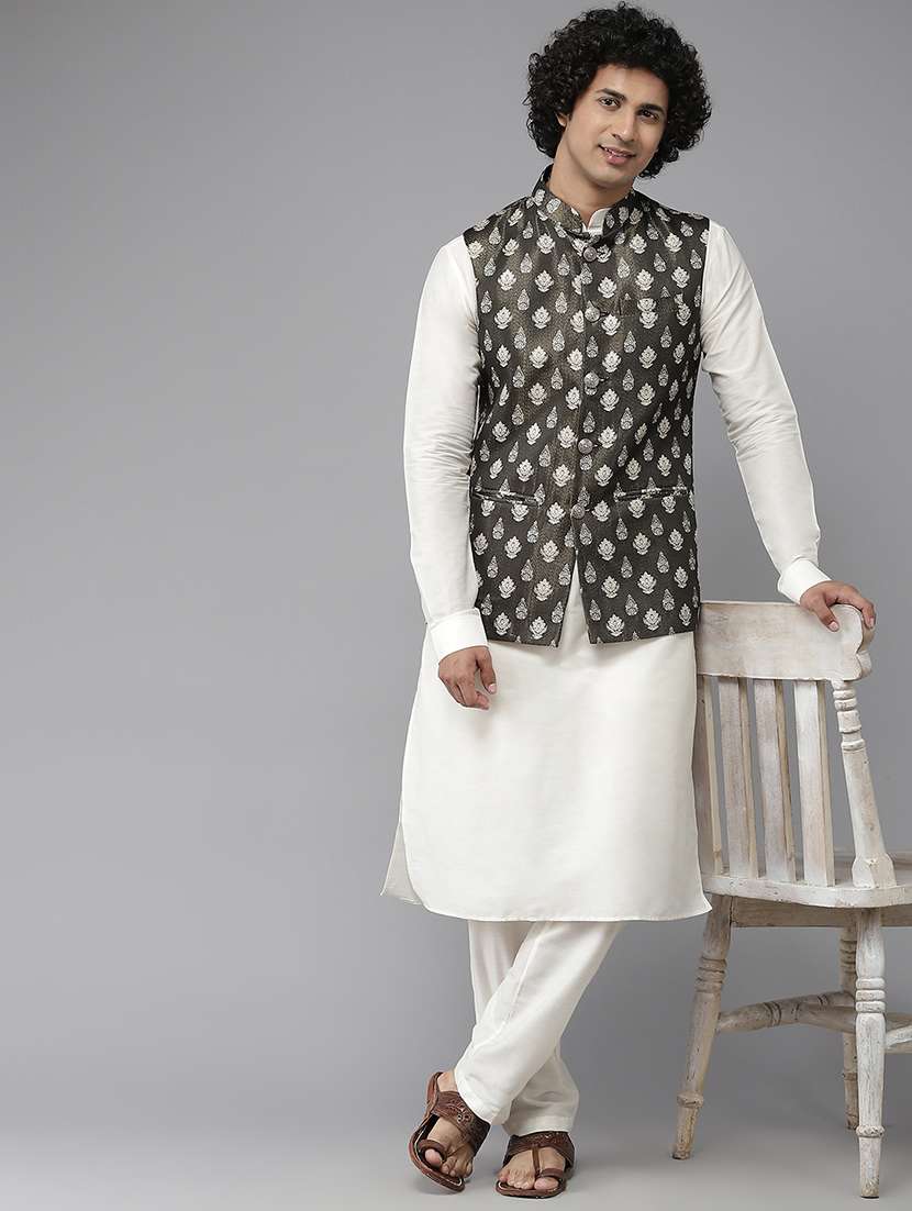 men self design mandarin neck nehru jacket