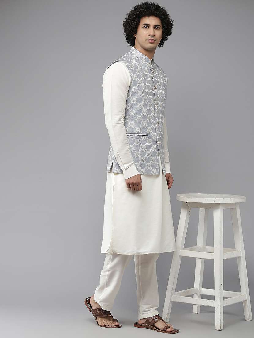 men self design mandarin neck nehru jacket