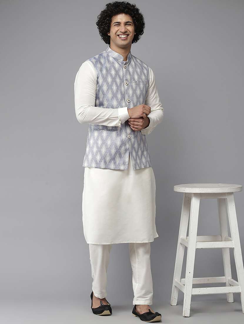 men self design mandarin neck nehru jacket