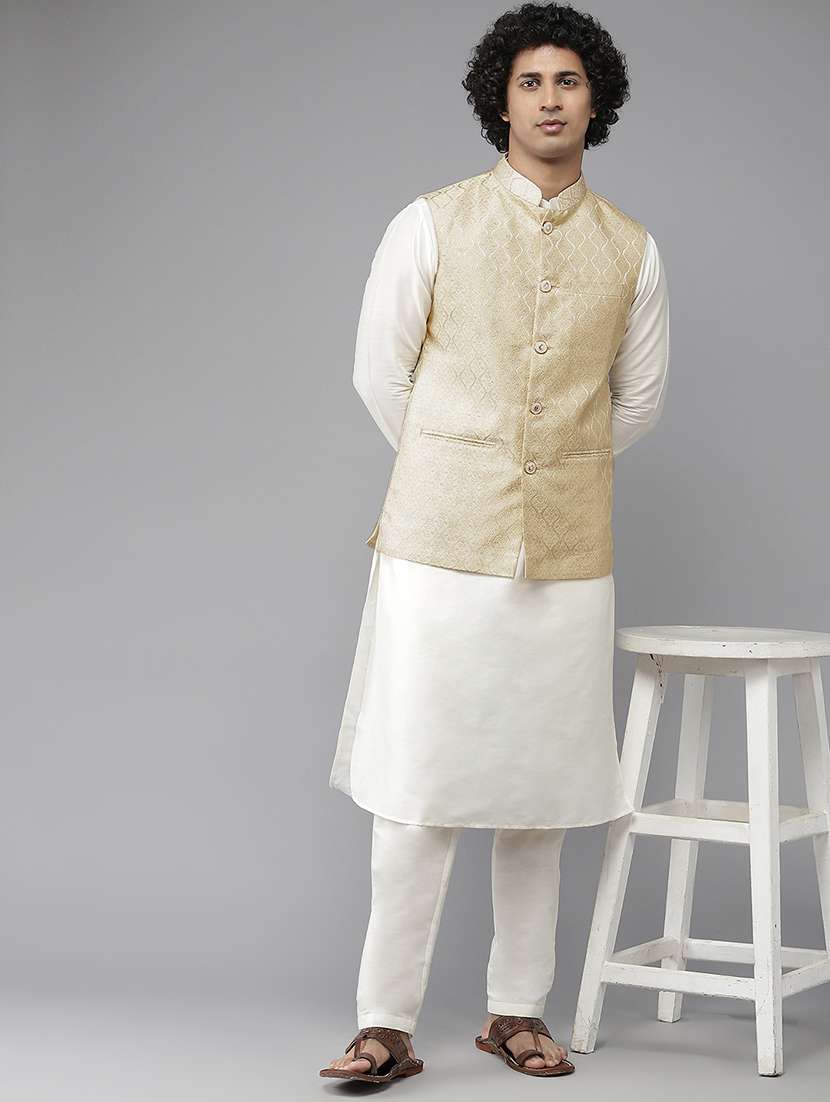 men self design mandarin neck nehru jacket