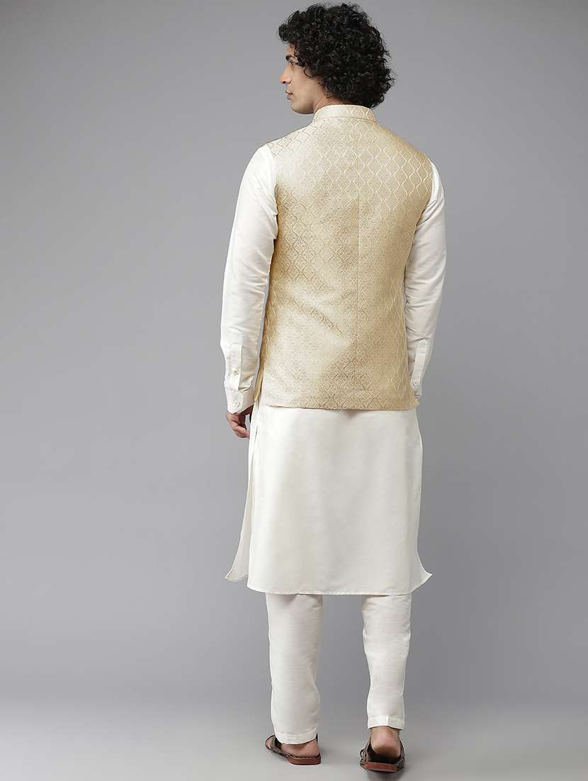 men self design mandarin neck nehru jacket - 22392296 -  Standard Image - 3
