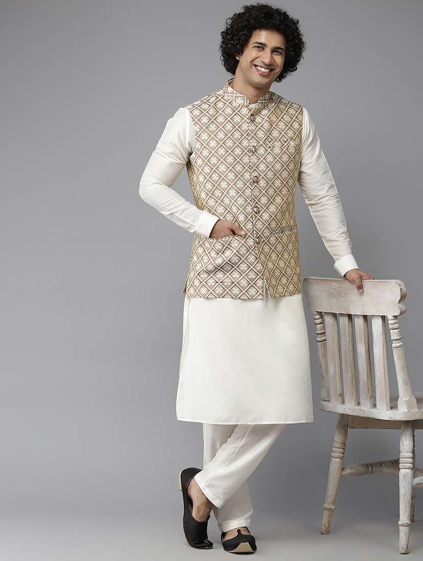 men self design mandarin neck nehru jacket