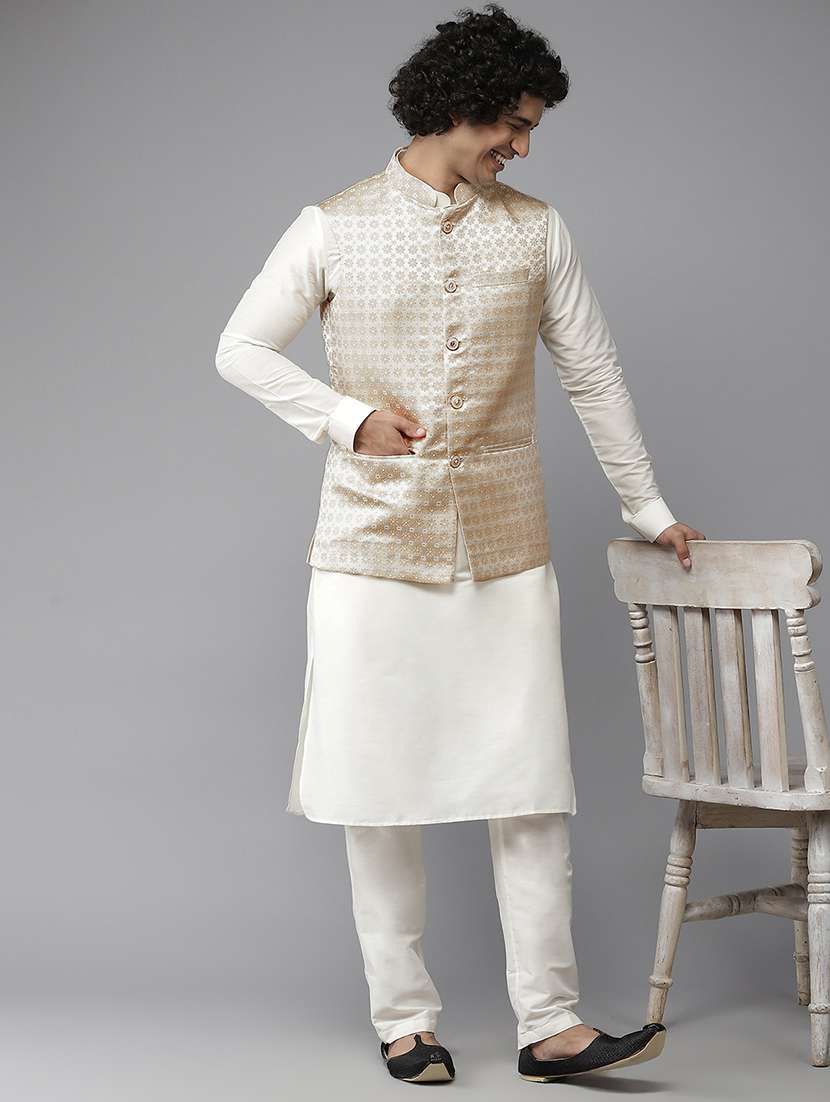 men self design mandarin neck nehru jacket