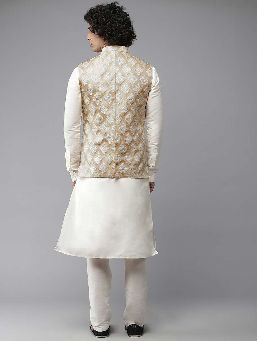 men self design mandarin neck nehru jacket - 22392301 -  Standard Image - 3