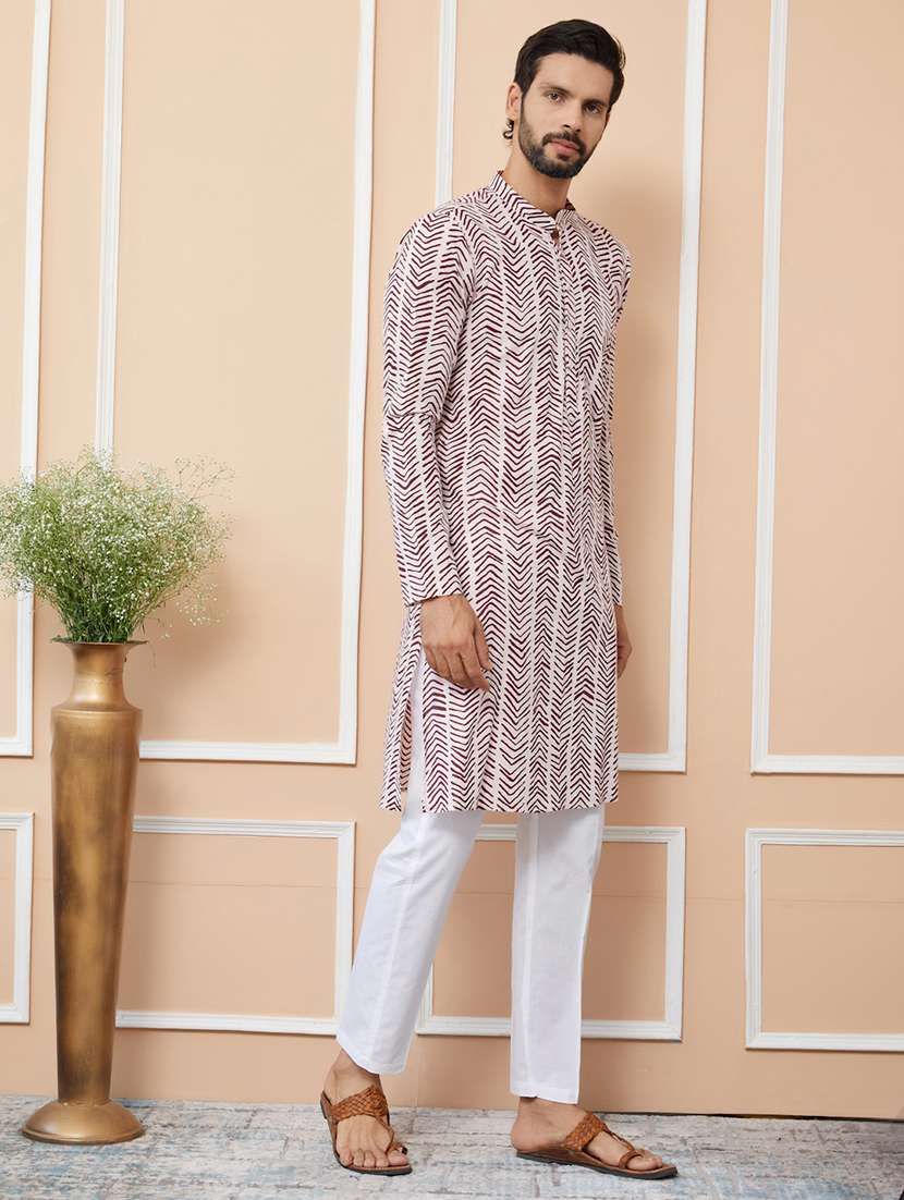men printed mandarin neck long kurta - 22392302 -  Standard Image - 3