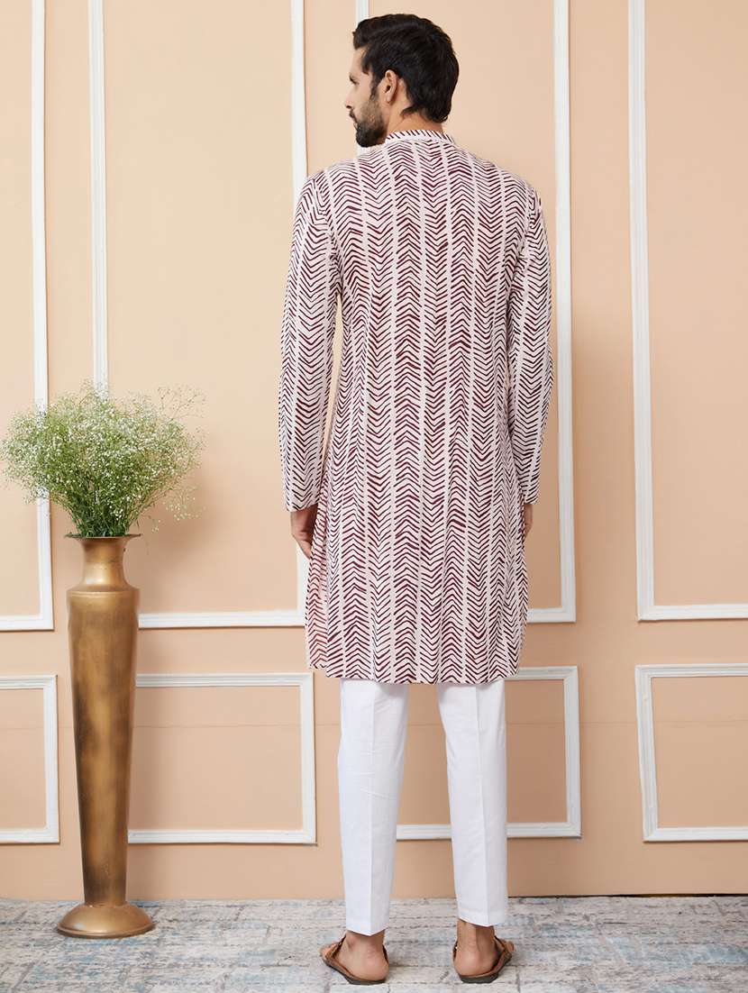 men printed mandarin neck long kurta - 22392302 -  Standard Image - 5