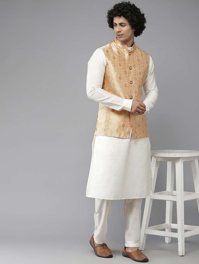 men self design mandarin neck nehru jacket