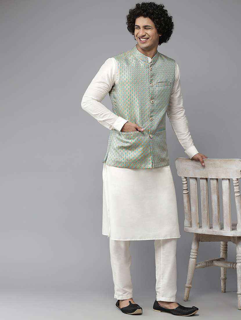 men self design mandarin neck nehru jacket