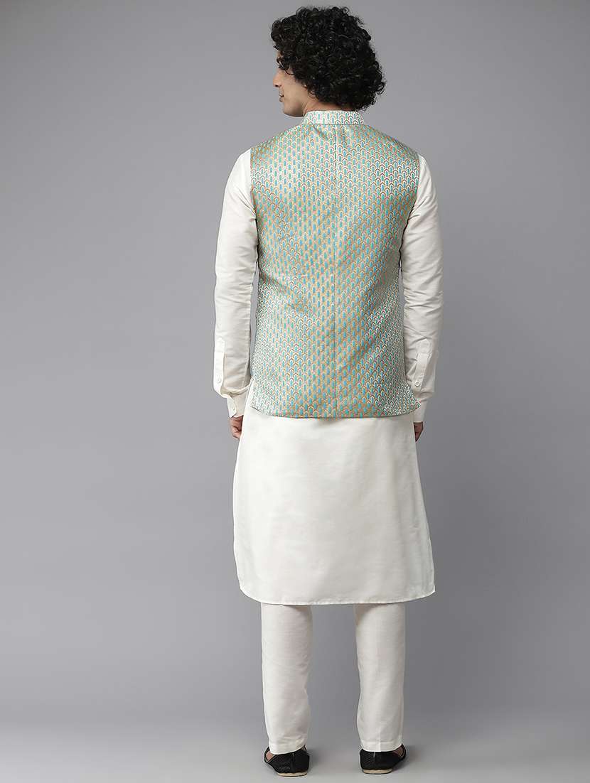 men self design mandarin neck nehru jacket - 22392304 -  Standard Image - 3
