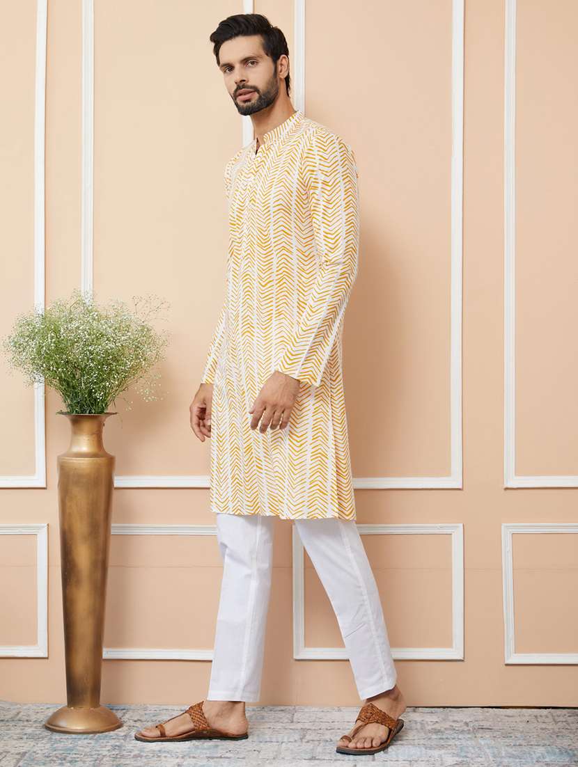 men printed mandarin neck long kurta - 22392305 -  Standard Image - 3