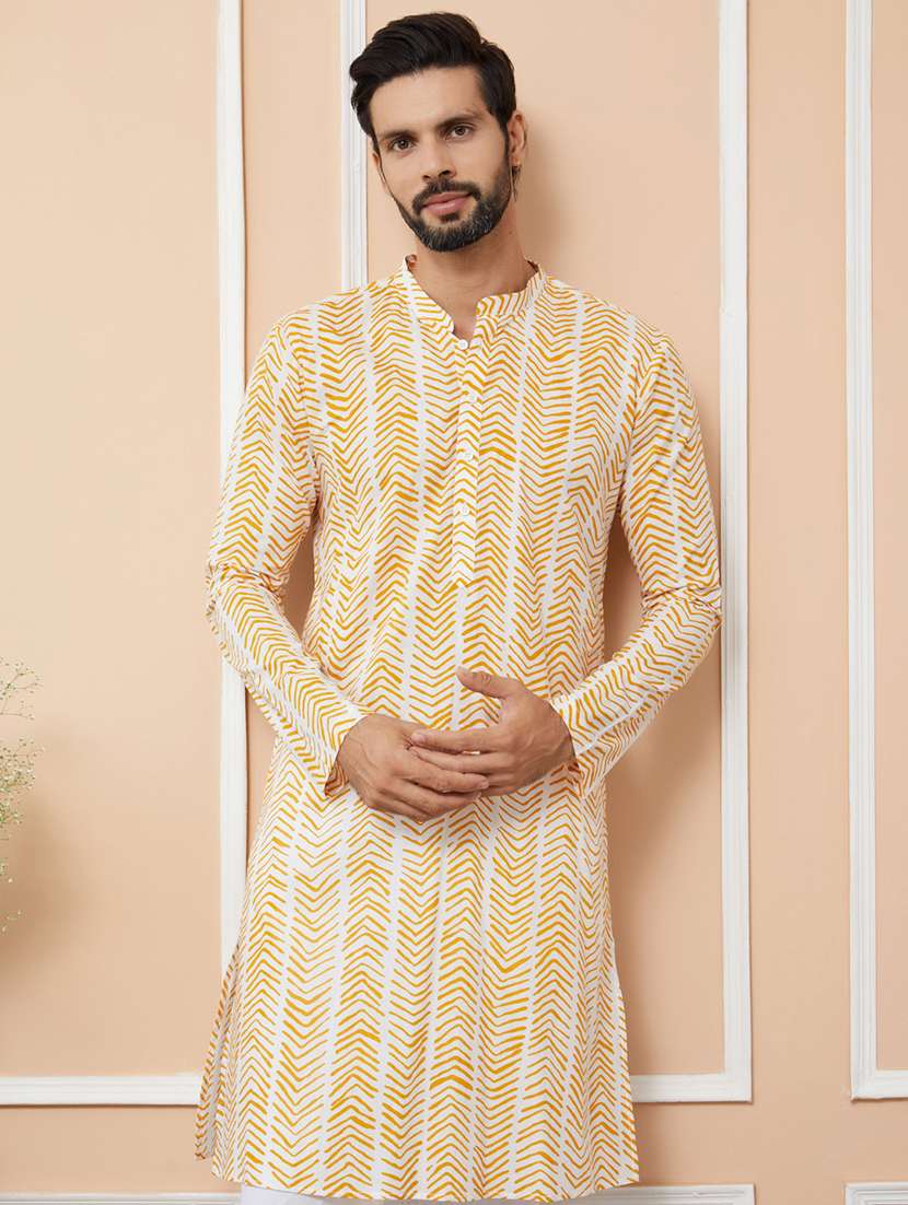 men printed mandarin neck long kurta - 22392305 -  Standard Image - 5