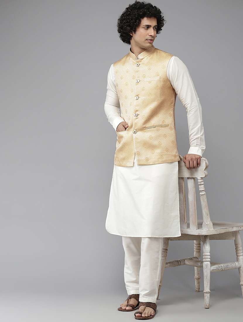 men self design mandarin neck nehru jacket