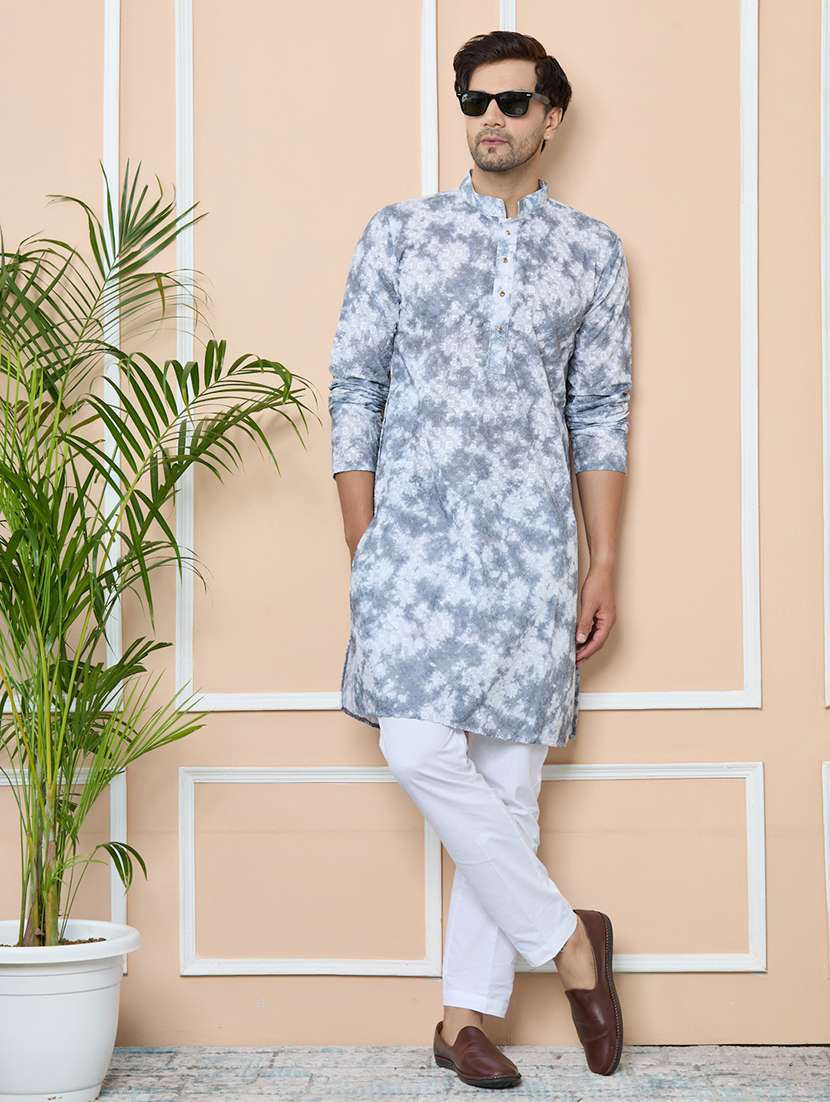 men printed mandarin neck long kurta