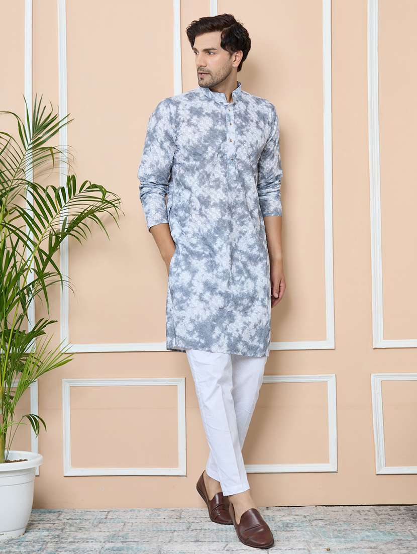 men printed mandarin neck long kurta - 22392307 -  Standard Image - 3